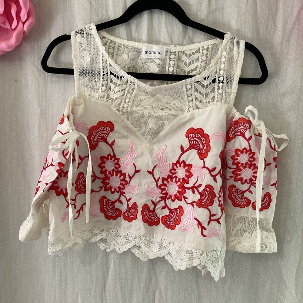 Morning Crop top Small Embroidered Lace Boho Cottagecore